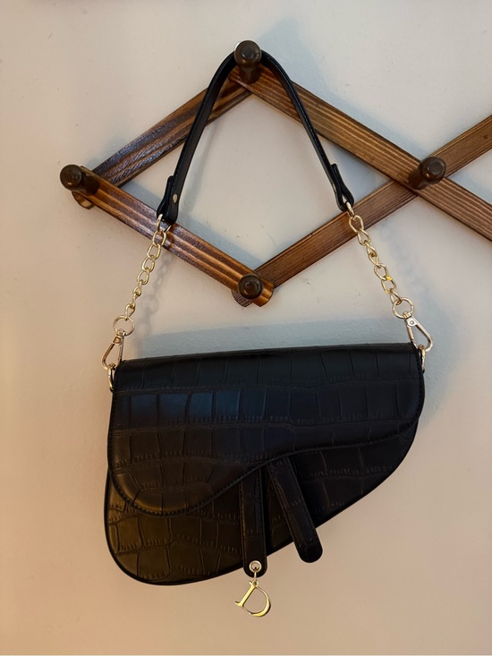 Handbags - Upcycled Black Croc-Embossed Saddle Saddle Bag with Authentic Charms
